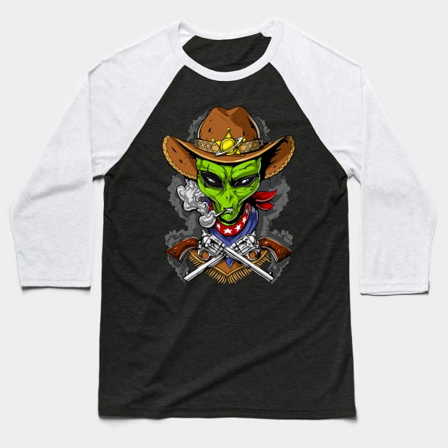 Space Alien Cowboy Baseball T-Shirt by underheaven